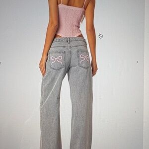 Edikted Gray bow pocket relaxed Jeans
